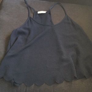 Navy blue scalloped crop